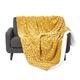 HOMESCAPES Extra Large Mustard Velvet Throw 200 x 230cm Soft Geometric Pattern Sherpa Yellow Velvet Throw Blanket Bed and Sofa Throw for King Size Beds and 2 Seater Sofas