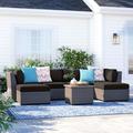 Lark Manor™ Anastase 7 Piece Sectional Seating Group w/ Cushions Synthetic Wicker/All - Weather Wicker/Wicker/Rattan | Outdoor Furniture | Wayfair