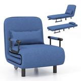 Costway Convertible Folding Leisure Recliner Sofa Bed-Blue