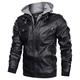 SSRSH Men Jackets Leather, Faux Leather Motorcycle Hooded Jacket Coat with Removable Winter Hood Cool Jacket (Medium, Black)