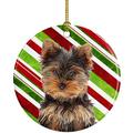 The Holiday Aisle® Holiday Christmas Yorkie Puppy Hanging Figurine Ornament Ceramic/Porcelain in Blue/Green/Red | 3 H x 3 W x 0.25 D in | Wayfair