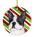 The Holiday Aisle® Boston Terrier Holiday Christmas Hanging Figurine Ornament Ceramic/Porcelain in Blue/Green/Red | 3 H x 3 W x 0.25 D in | Wayfair