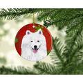 The Holiday Aisle® American Eskimo Snowflakes Holiday Christmas Hanging Figurine Ornament /Porcelain in Red/White | 3 H x 3 W x 0.25 D in | Wayfair