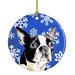 The Holiday Aisle® Boston Terrier Winter Snowflakes Holiday Hanging Figurine Ornament /Porcelain in Black/Blue | 3 H x 3 W x 0.25 D in | Wayfair