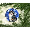 The Holiday Aisle® Bernese Mountain Dog Winter Snowflake Holiday Hanging Figurine Ornament /Porcelain in Black/Blue | 3 H x 3 W x 0.25 D in | Wayfair