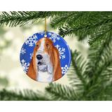 The Holiday Aisle® Basset Hound Winter Snowflakes Holiday Christmas Hanging Figurine Ornament /Porcelain in Blue/Brown | Wayfair