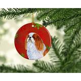 The Holiday Aisle® English Toy Spaniel Snowflakes Holiday Christmas Hanging Figurine Ornament /Porcelain in Brown/Green/Red | Wayfair