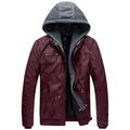 Wantdo Men's Classic Outdoor Jacket Faux Leather Jacket Hooded Windbreaker Coat Warm Long Sleeve Jacket Wine Red (Thick) M