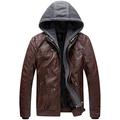Wantdo Men's Faux Leather Jacket Hooded Windbreaker Coat Warm Long Sleeve Jacket Classic Motorcycle Jacket Coffee S