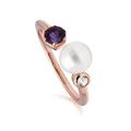 Modern Pearl, Amethyst & Topaz Open Ring in Rose Gold Plated Sterling Silver