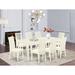 Winston Porter Nommern Butterfly Leaf Rubberwood Solid Wood Dining Set Wood/Upholstered in White | Wayfair A0E6A6455CE04785B056632721E74AEB