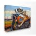 Ebern Designs Dog & Cat on a Red Motorcycle Road Trip Panoramic Graphic Art Print Set on Canvas in Black/Blue/Orange | Wayfair