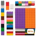 Classic Big Brik Tower Set by Strictly Briks | Compatible with LEGO DUPLO Blocks | Large Pegs for Toddlers | 12 Big Brik Base Plates in Rainbow Colors (7.5” x 3.75”) and 96 Assorted Big Briks
