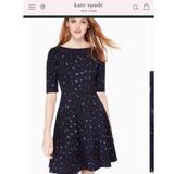 Kate Spade Dresses | Kate Spade Leopard-Print Lace-Up Ponte Dress Xxs | Color: Black/Blue | Size: Xxs