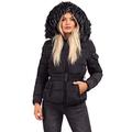 Lexi Fashion Womens Ladies Quilted Puffer Bubble Padded Chunky Faux Fur Hooded Belted Warm Winter Thick Heavy Parka Down Bomber Jacket Coat Black UK Size L/12