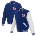 Men's JH Design Royal/White New York Giants 19 Mens Reversible Fleece Jacket W/ Faux Leather Sleeves