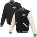 Men's JH Design Black/White New York Jets 19 Mens Reversible Fleece Jacket W/ Faux Leather Sleeves