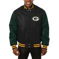 Men's JH Design Black Green Bay Packers Leather Full-Snap Jacket