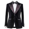 Leader of the Beauty Men's One Button Velvet Blazer Notch Lapel Prom Party Jacket Wedding Dinner Tuxedos 34 chest/28 Waist Black