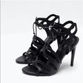 Zara Shoes | Black Strappy Zara Leather Sandal | Color: Black/Gray | Size: 10