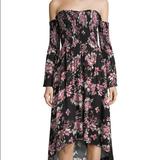 Free People Dresses | Bohemian Floral Off The Shoulder Dress | Color: Black/Pink | Size: Xs