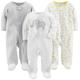 Simple Joys by Carter's Unisex Baby 3-Pack Neutral Sleep and Play Kleinkindschläfer, Hellgrau Ministreifen/Weiß Elefant/Giraffe, 0-3 Monate (3er Pack)