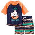 Simple Joys by Carter's Baby Jungen Swimsuit Trunk and Rashguard Rash-Guard-Set, Marineblau Orange Schiffe/Weiß Streifen, 12 Monate