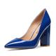 Castamere Women's Block Heels Pointed Toe Slip-On Court Shoes 4IN Heeled Patent Blue Pumps UK 7