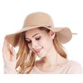 Bienvenu Women's Wide Brim Wool Ribbon Band Floppy Hat, Camel, One Size