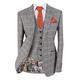 Designer Men's Quincy Stone Brown Slim Fit Retro Check 3 Piece Suit Size 38 UK/US 48 EU Chest , 36 in. Trousers