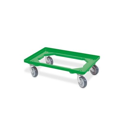 BRB Transportroller/Logistikroller für Eurobehälter 600 x 400 mm, grün, graue Gummiräder, Tragkraft 250 kg Image