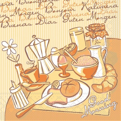 Mank Cocktail-Serviette Tissue Day, 25 x 25 cm, 100 Stück - Frühstück Kaffee Tee Kakao Brötchen Image