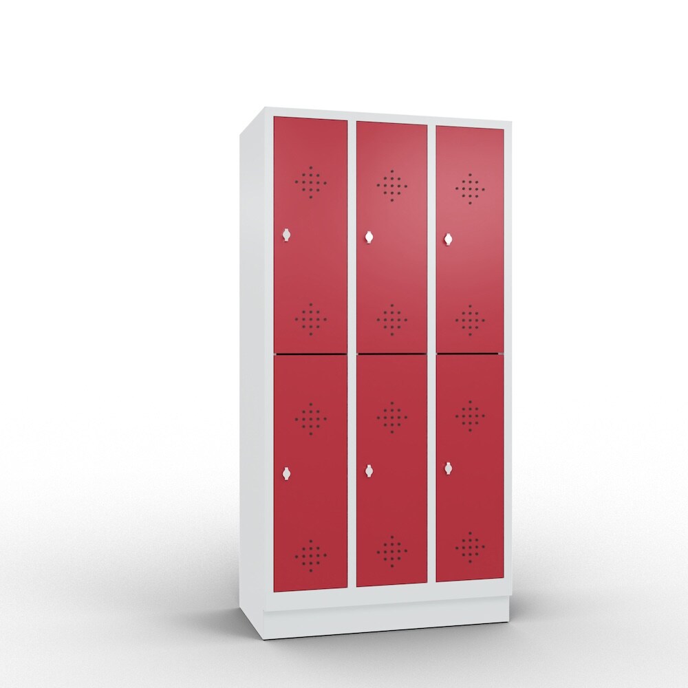 C+P Spind doppelstöckig Classic mit Sockel | 6 Abteile | HxBxT 180x30x50cm | Lichtgrau/Rubinrot von PROREGAL Image