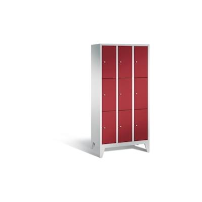 C+P Spind Classic mit Füßen | 9 Abteile | HxBxT 185x30x50cm | Lichtgrau/Rubinrot von PROREGAL Image