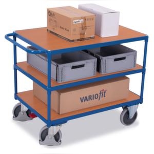 VARIOfit Tischwagen, Tragl. 500kg, 3 Etage(n), Ladefl. LxB 1200x800mm, Holzböden, RAL5010 Image