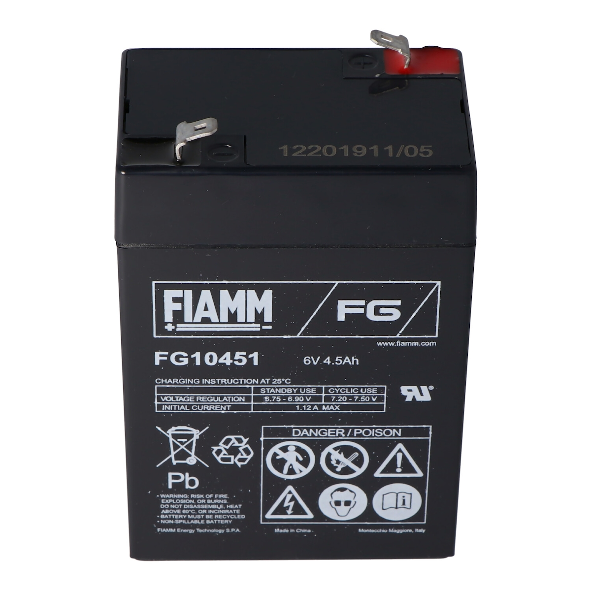 Fiamm FG10451 Blei Akku 6 Volt 4,5Ah 3FM4.5, passend für Leoch DJW6-4.0 Image