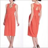 Anthropologie Dresses | Anthro Postmark Retro Ribbon Striped Midi Dress Sp | Color: Orange/White | Size: Sp