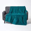 HOMESCAPES Large Emerald Teal Green Velvet Throw Super Soft Thick Cotton Velvet Blanket with Handwoven Embroidered Dots and Thick Quilting Cosy and Warm Bedspread Sofa or Bed Throw 150 x 200 cm