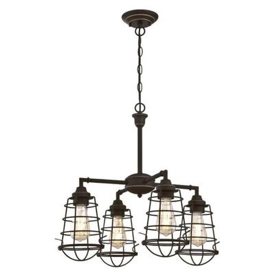 Westinghouse 63670 - 4 Light Oil Rubbed Bronze with Cage Shades Chandelier (4Lt Chand/SemiFlush ORB w/Hghlghts w/ORB Cage Shds)