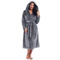 Women Plush Fleece Hooded Robe Soft Warm Bathrobe House Coat(Gray, Small)