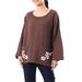 Lovely Bloom in Chestnut,'Floral Embroidered Cotton Blouse in Chestnut from Thailand'