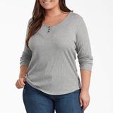 Dickies Women's Plus Henley Long Sleeve Shirt - Graphite Gray Size 3X (FLW097)