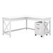 Bush Furniture Key West 60W L Shaped Desk w/ 2 Drawer Mobile File Cabinet in Pure White Oak - KWS013WT