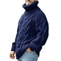 FUERI Mens Jumper Turtleneck Sweater Cable Knit Pullover Ribbed Roll Neck High Neck Plain Warm Winter Chunky Knitwear, A-Blue, L