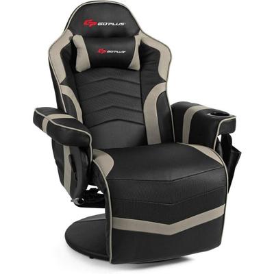 Costway Ergonomic High Back Massage Gaming Chair with Pillow-Gray