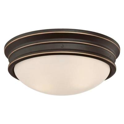 Westinghouse 63706 - 2 Light Oil Rubbed Bronze with Frosted Glass Flush Ceiling Light Fixture (2Lt Flush ORB w/Highlights w/Frosted Glass)