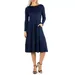 24Seven Comfort Apparel Women's Midi Length Fit N Flare Pocket Dress, Navy, 1X