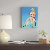 East Urban Home 'Mid-Century Pin-Ups Wink Magazine Warm Thoughts' Print on Canvas in Blue | 16 H x 12 W x 1.5 D in | Wayfair
