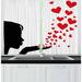 East Urban Home 2 Piece Kiss Girl Black Silhouette Blowing Red Hearts Romance Love Valentines Day Theme Kitchen Curtain | Wayfair