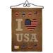 Breeze Decor I Love Usa American Patriotic 2-Sided Burlap 19 x 13 in. Flag Set in Brown | 18.5 H x 13 W in | Wayfair